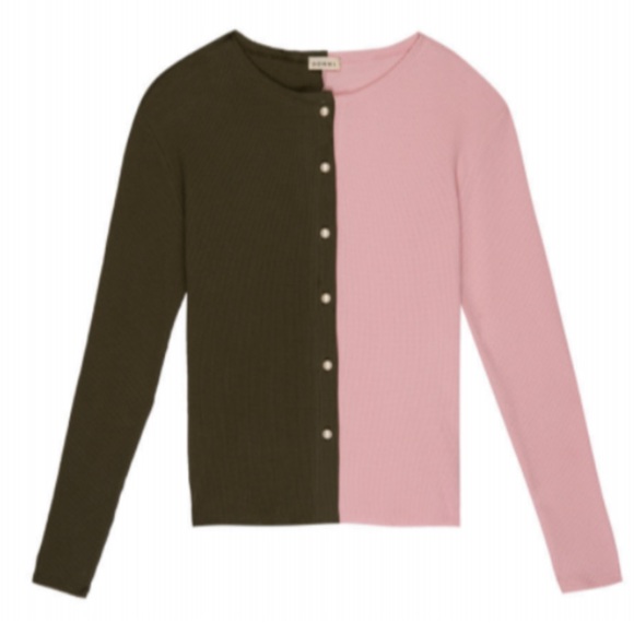 DONNI. Thermal Duo Cardigan in a Pink/Olive - Picture 2 of 8